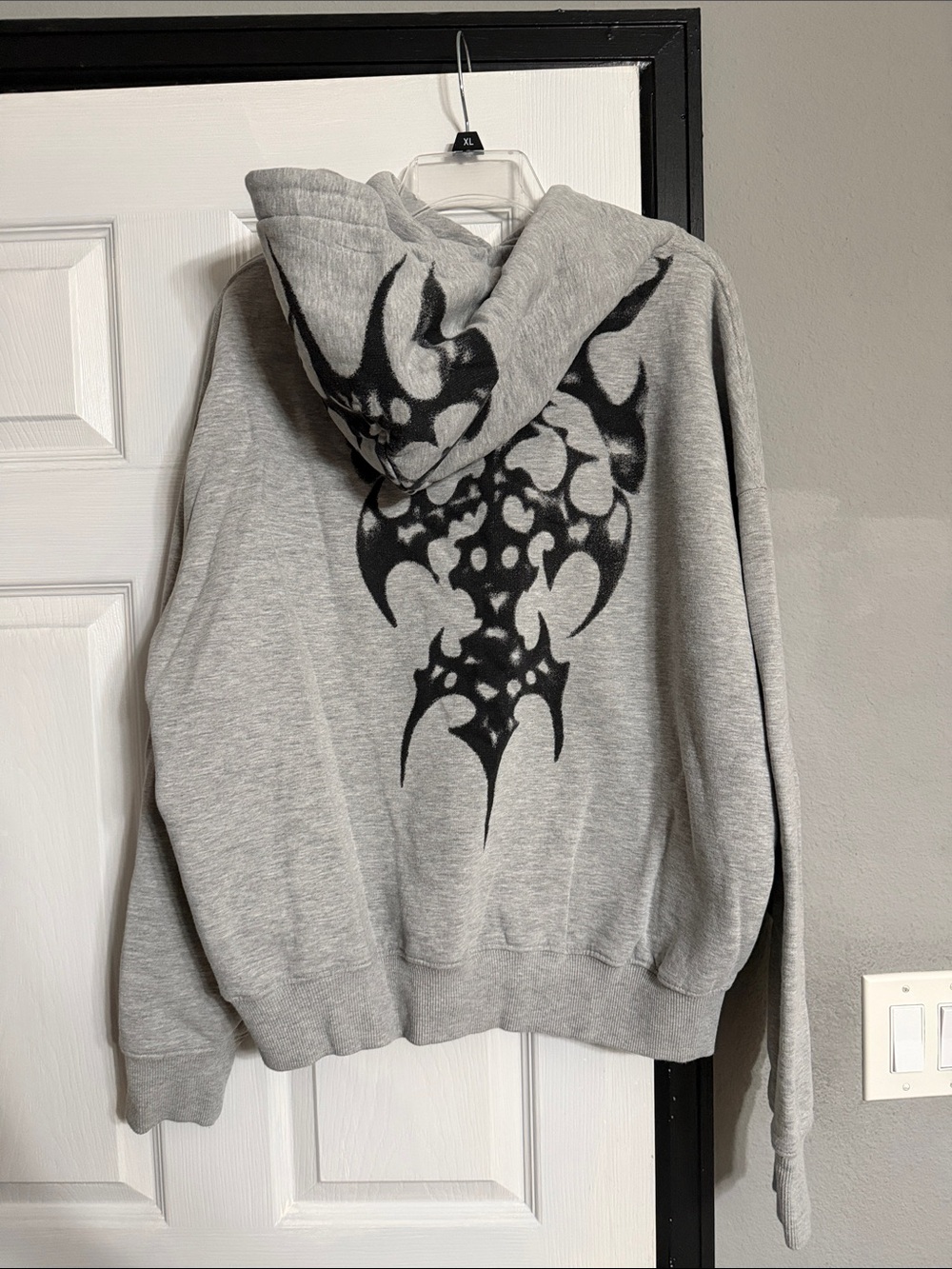 Urban Outfitters Gray Zip-Up Hoodie with Black Tribal Back Graphic
